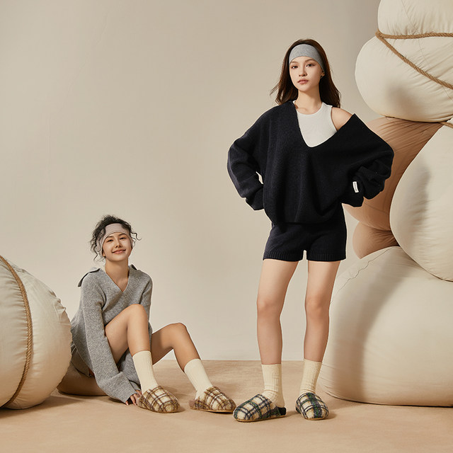 Park Southwest Star Cotton Slippers Women's Retro Plaid Winter Warm Home Indoor Couple Non-Slip Home Plush Slippers