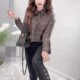 European-style simple and fashionable plaid shirt for women French lapel long-sleeved top loose design button-down shirt