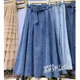 Lace-up denim skirt for women in spring and summer 2025 new high waist mid-length hip-covering hip slimming A-line large hem skirt umbrella skirt