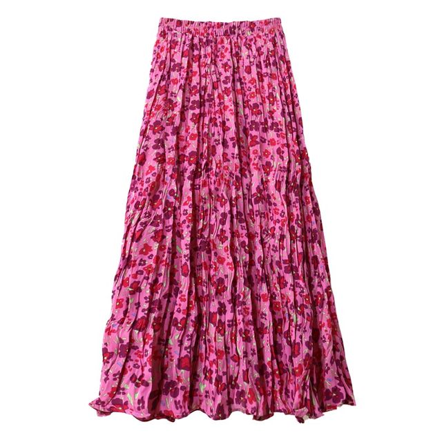 Retro pleated floral skirt for women in summer 2025 new small print skirt for skirt long skirt pleated skirt