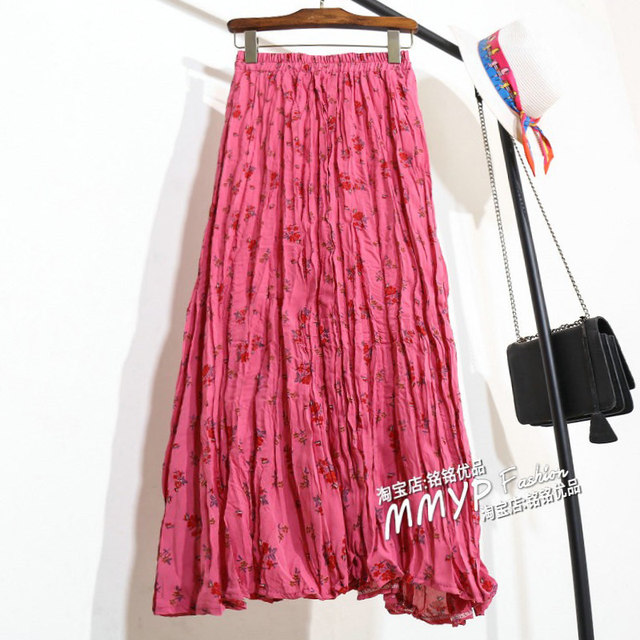 Retro pleated floral skirt for women in summer 2025 new small print skirt for skirt long skirt pleated skirt