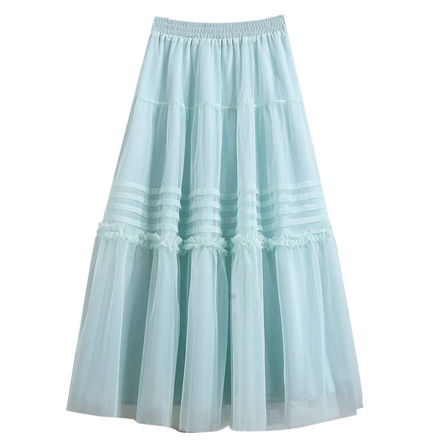 Super fairy sweet mesh trouser skirt women's spring and summer 2025 new high-waisted gauze skirt cake umbrella skirt long skirt