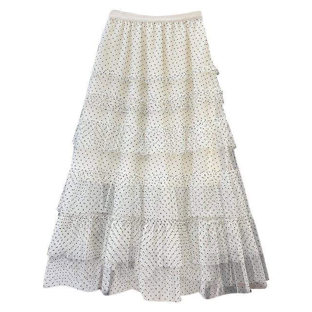 French retro polka dot mesh skirt for women in spring and summer 2025 new elastic waist slimming layered cake skirt long skirt