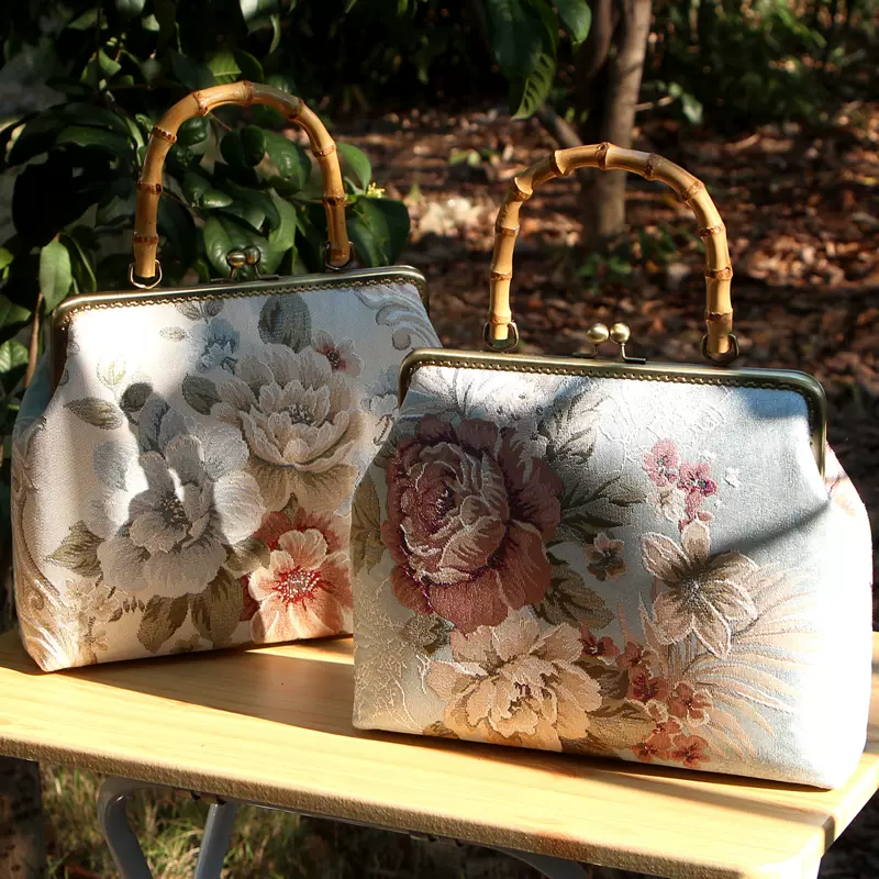 易想布到 非成品竹雪浮花古典手提包旗袍包25cm