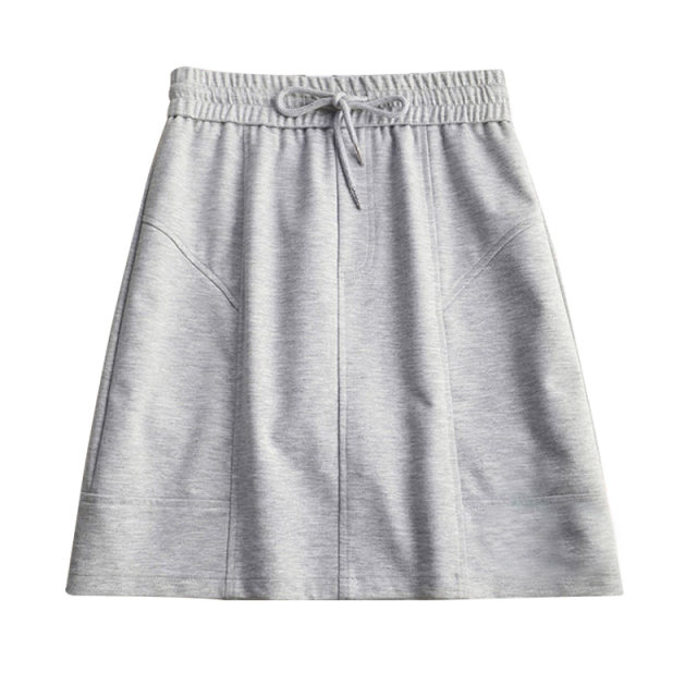 Black skirt for women's short spring and summer high waist casual lace-up pure cotton slimming hip-covering sports hip-covering A-line skirt trendy