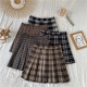Large size grid JK pleated skirt female autumn and winter fat MM high -waisted half -body skirt A -line skirt college style short puff skirt
