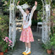 American retro pink floral skirt for women 2025 summer new high-waisted A-line skirt slim pleated skirt mid-skirt
