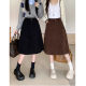 Large -size coffee color core velvet skirt female autumn and winter high waist cover half skirt mid -length thin A -line large wave skirt