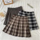 Large size grid JK pleated skirt female autumn and winter fat MM high -waisted half -body skirt A -line skirt college style short puff skirt
