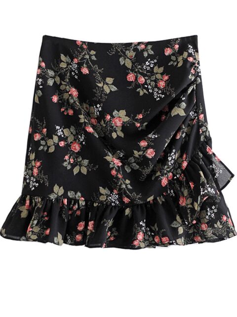 Large size small floral skirt for women, summer A-line skirt for fat mm high waist belly cover skirt for hips ruffled chiffon short skirt
