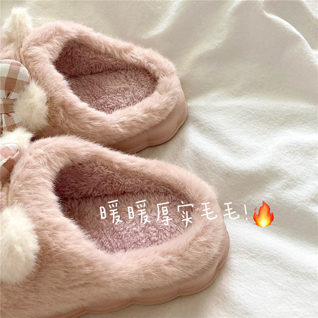 
Soft and cute private cat~! Cute plush warm indoor cotton slippers for women in winter ins wear bag-toe fur slippers