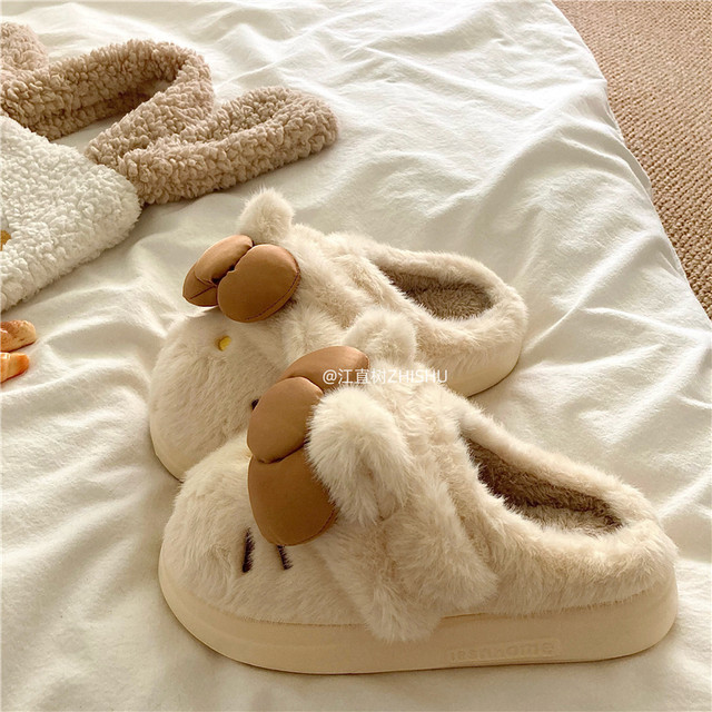 Two-wear design~! Soft and cute KT cat home warm cotton slippers for women ins winter thick-soled non-slip furry slippers trendy
