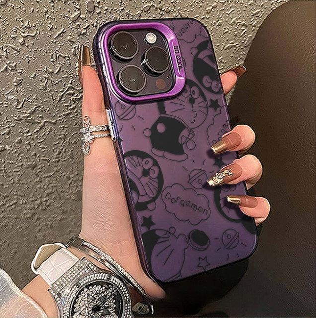 Doraemon is suitable for Apple 15 mobile phone case new 11 high-end frosted laser 14/13/12 promax cute cartoon animation x female model xs couple niche simple iPhone hard case