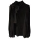 2025 spring new style retro stand collar bow black chiffon shirt women's long sleeve drooping temperament base top
