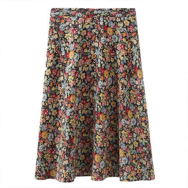 2024 autumn new retro temperament fashionable and versatile mid-length skirt high waist slim printed A-line skirt for women autumn