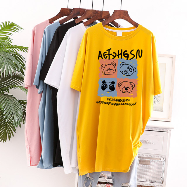 
White short-sleeved T-shirt 2021 new women's Korean version loose large size slim cartoon printed short-sleeved T-shirt skirt ins trendy