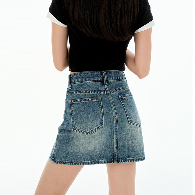Denim short skirt for women 2025 summer new large size high waist A-line slim and fat mm loose skirt for old washing