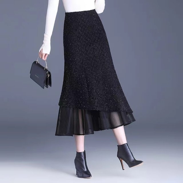 2025 new high waist fish tail hip skirt for women with spring and autumn medium long spring large size slim silk base skirt