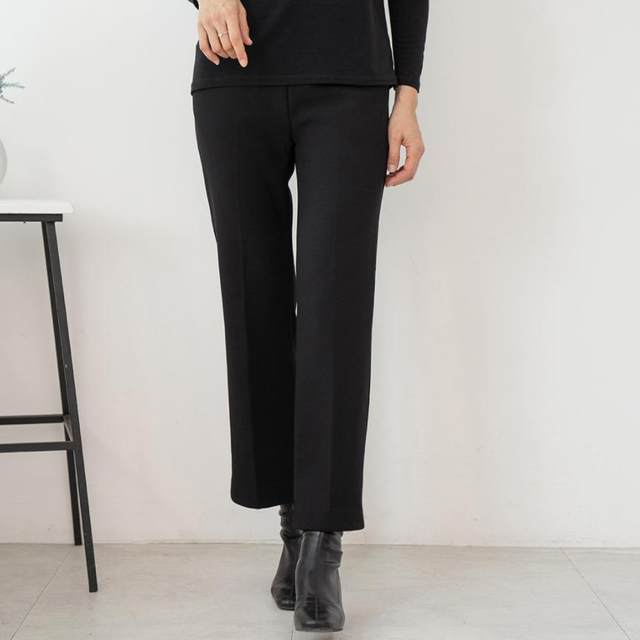 Large size Korean mother's outfit plus velvet straight pants 2024 winter middle-aged and elderly women's elastic waist trousers PN2411015