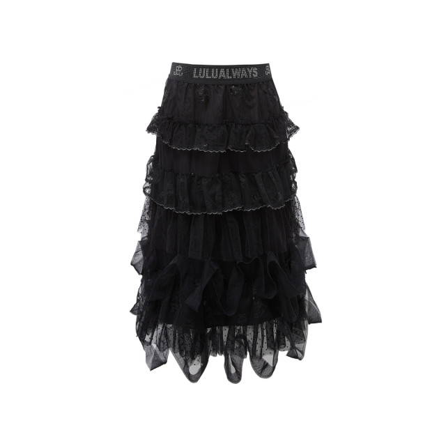 LULUALWAYS Autumn New Versatile Bead Chip Embroidered Mesh Skirt Cake Skirt