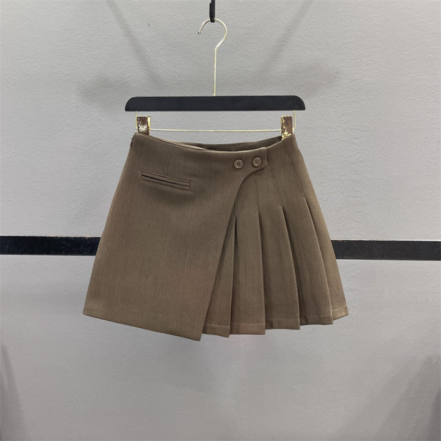 Irregular pleated short skirt for women with high waist slim A-line suit skirt