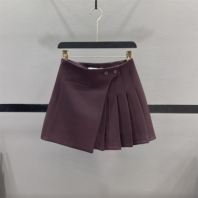 Irregular pleated short skirt for women with high waist slim A-line suit skirt