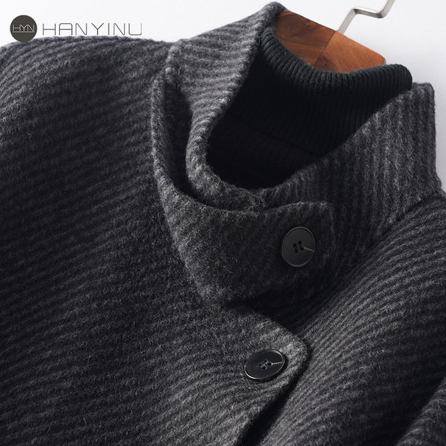 Loose-Fit Thickened Stand Collar Gray Woolen Coat