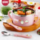 Children's bowl anti-fall and anti-scalding stainless steel 304 tableware with handle double-ear soup bowl spoon primary school students eating baby bowl