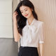 New spring and summer short-sleeved shirt for women beige lady slim mid-sleeved streamer bow neck OL fashionable shirt formal wear
