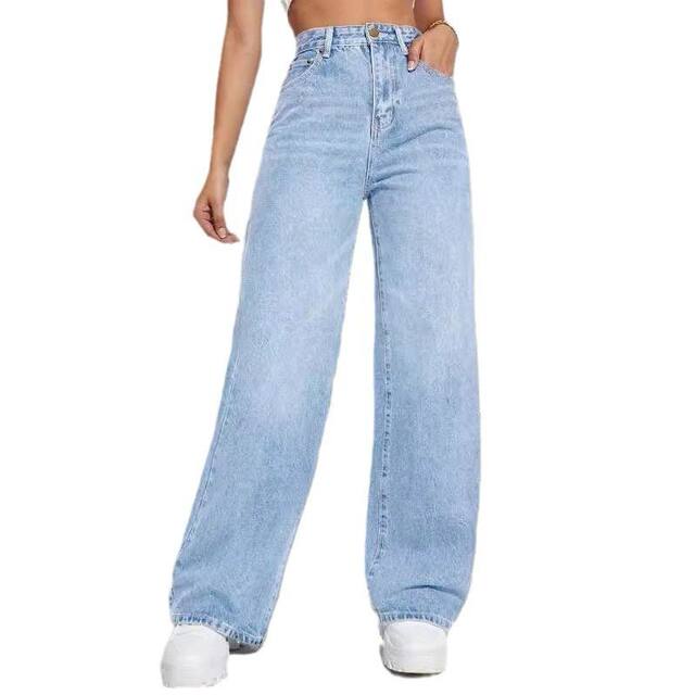 The new Amazon Speed ​​on Cross -border European and American ladies denim jeans women's high -waisted straight tube denim trousers explosion
