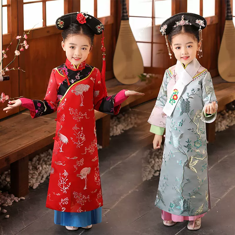 儿童古装女童满族古代服装春秋装格格公主清朝旗服宫廷服饰演出