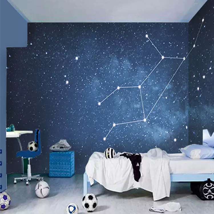 现代简约客厅电视背景墙壁纸蓝色夜空星空墙壁画卧室墙纸星座