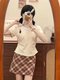 
High-end rainbow gray polka dot v-neck short-sleeved women's flocking cartoon embroidered shoulder T-shirt sweet girl style short style without showing waist