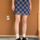 
Chictang retro plaid high waist A-line short skirt wood earrings mesh plaid skirt Xia Mai Na K0331