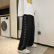 High-end side-stitched straight-leg American high-street jeans for men with trendy design trendy brand BF straight-leg plaid wide-leg pants
