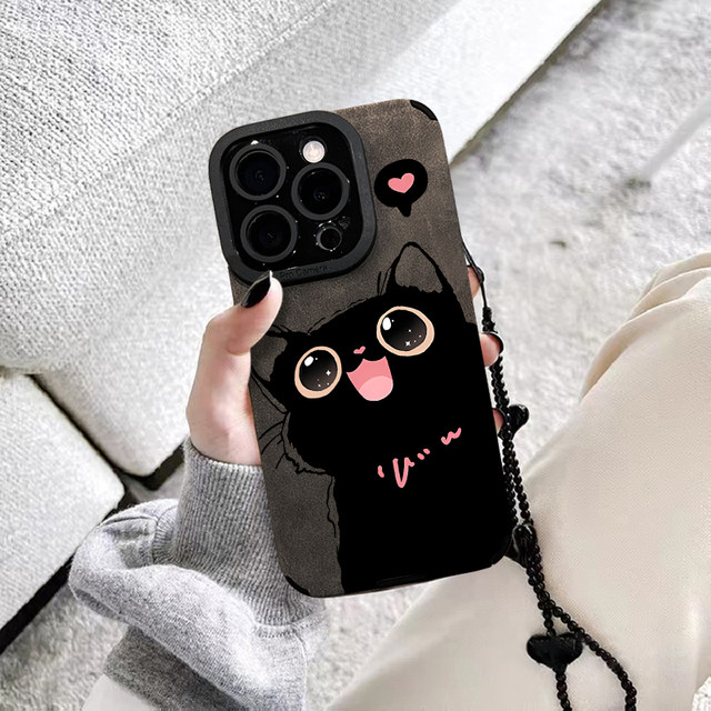 Fool Skin Black Cat is suitable for Apple 16 mobile phone case iPhone15/14Pro new model 13/12 Huawei PURA70 female Mate60pro Honor 200 high -grade X200pro Xiaomi 15Pro 15Pro
