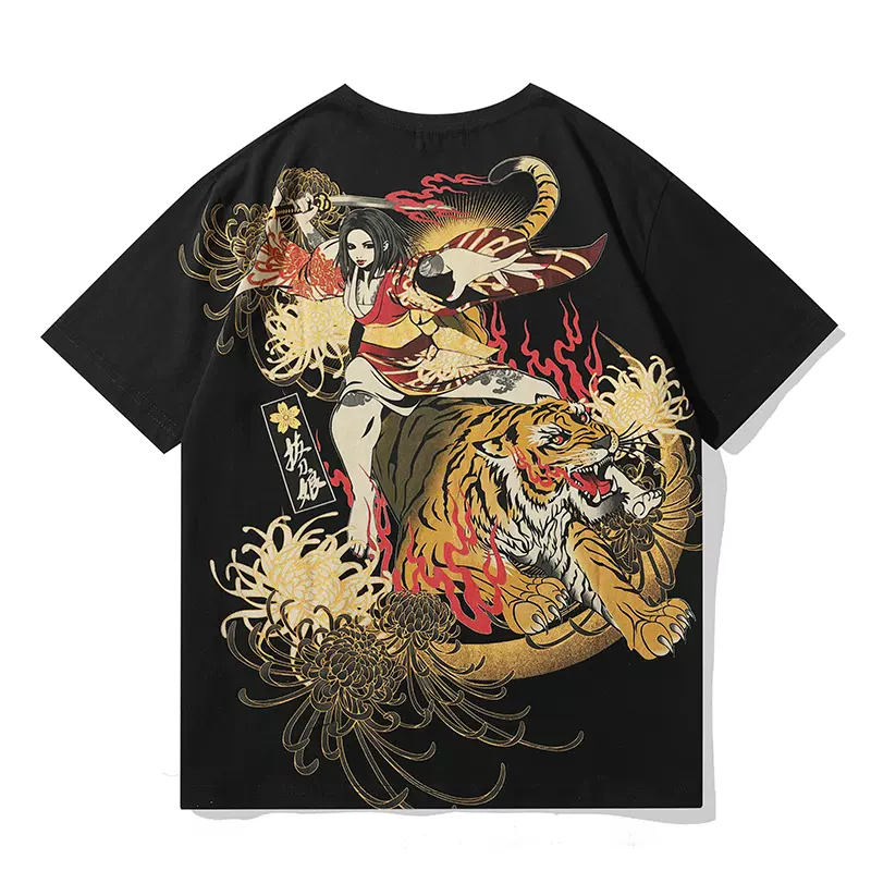 拔刀娘日系浮世绘艺妓花魁老虎男款女夏情侣潮