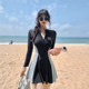2025 new swimsuit for women's hot spring sun protection professional sports long sleeves conservative slimming belly to cover the belly for hot spring swimming