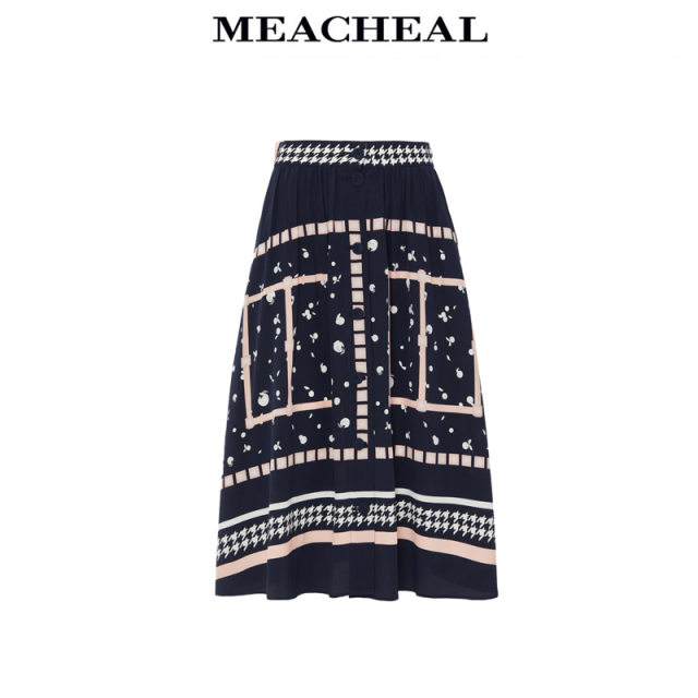 MEACHEAL Michelle Summer New Women's Clothing Yuna Garden Pattern Mulberry Silk Skirt A-line Skirt