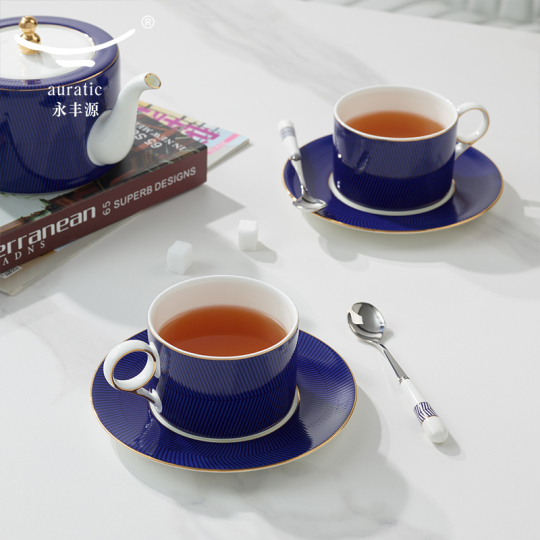 Auratic Blue Danube 8-Piece Coffee Set - European Ceramic Tea Set