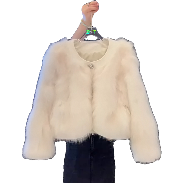 Imitation fox fur eco-friendly fur coat for women winter short solid color high-end temperament young lady versatile