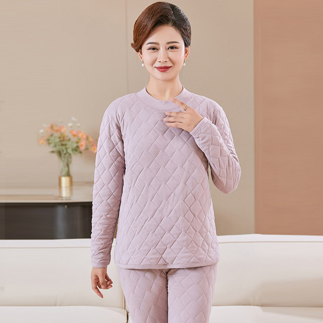 Mom women's winter pullover cotton jacket with thermal underwear for middle-aged and elderly people, close-fitting small cotton jacket with liner and cotton coat set