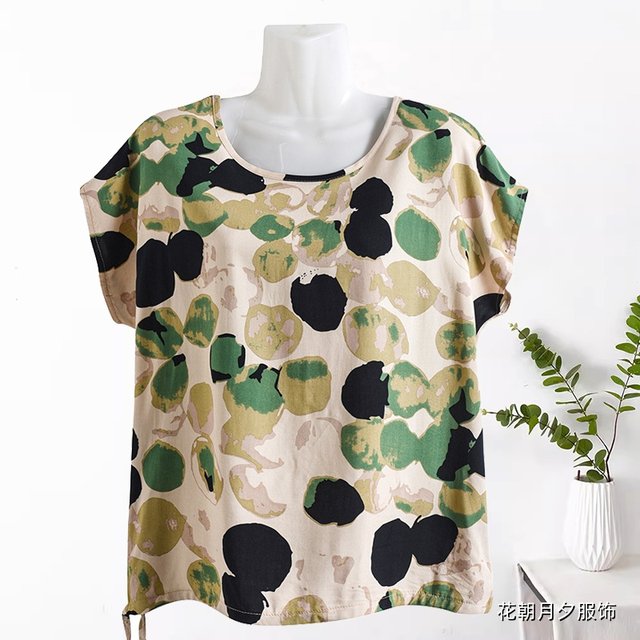 Cotton silk loose summer large-size short-sleeved top casual slim shirt artificial cotton age-reducing T-shirt for middle-aged and elderly mothers