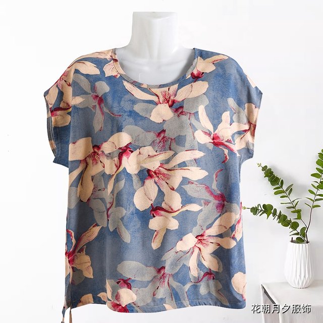Cotton silk loose summer large-size short-sleeved top casual slim shirt artificial cotton age-reducing T-shirt for middle-aged and elderly mothers