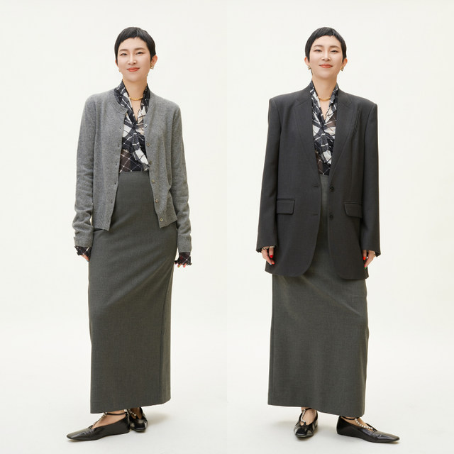 Jinhe Bairui Spring 2025 Minimalist versatile zipper slit suit skirt 310163