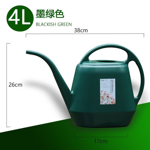 Watering kettle long mouth watering flowers 4L large capacity household plastic thickened sprinkler kettle gardening tools casual green plant potted plants