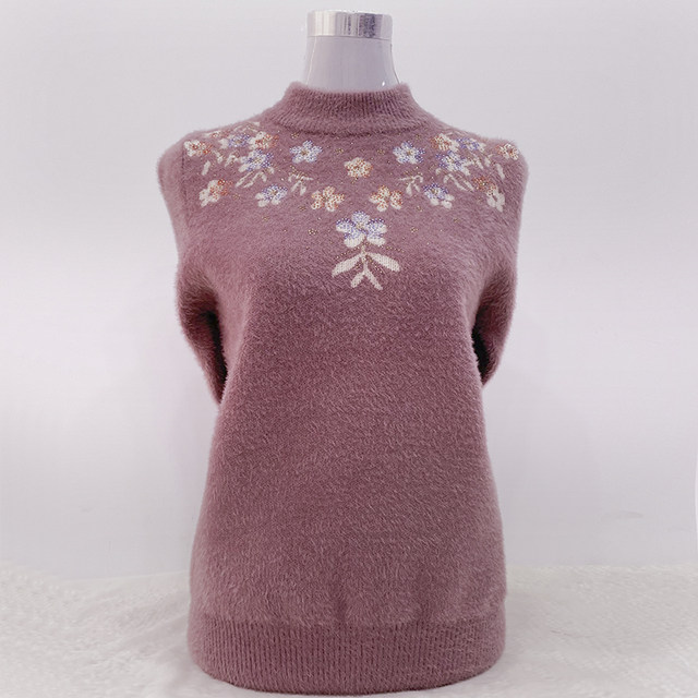 Winter middle-aged and elderly women's clothing for extra large size half-high neck thickened sweater mother's clothing solid color loose imitation mink base shirt