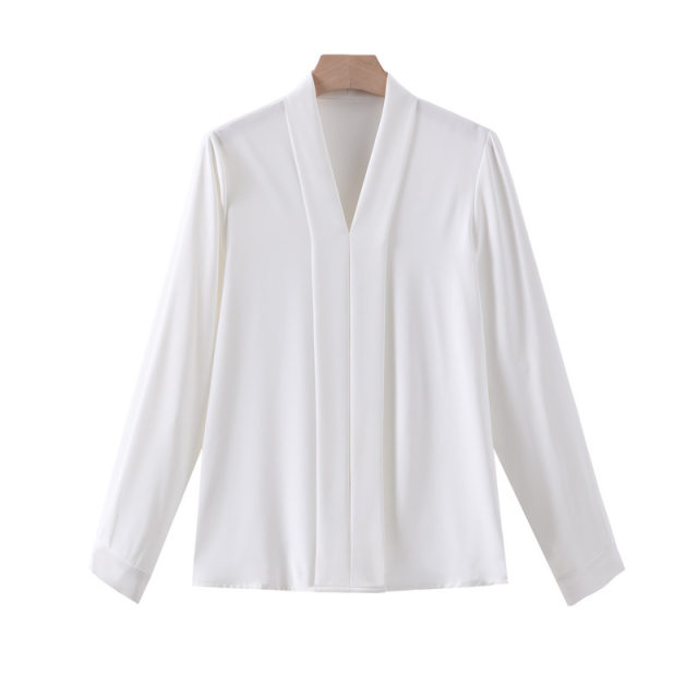 Fat MM large size women's professional shirt interview work clothes long sleeve chiffon shirt V-neck shirt base shirt 200 Jin [Jin equals 0.5 kg]