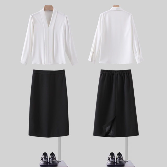 Fat MM large size women's professional shirt interview work clothes long sleeve chiffon shirt V-neck shirt base shirt 200 Jin [Jin equals 0.5 kg]