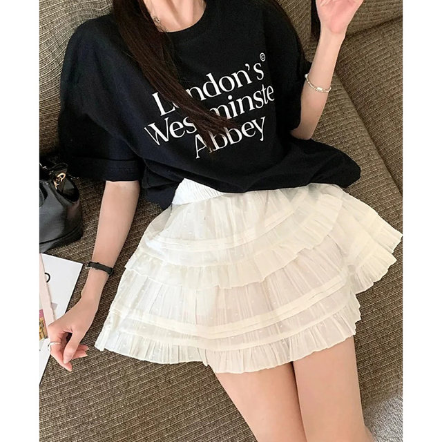Sweet ballet style white ruffled border defense light skirt female spring and autumn small cake panton skirt short skirt
